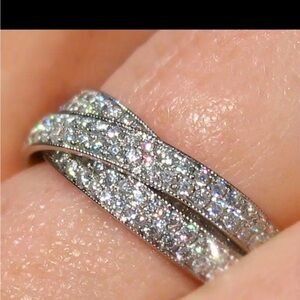 Sophisticated Silver Pavé Crossover Ring